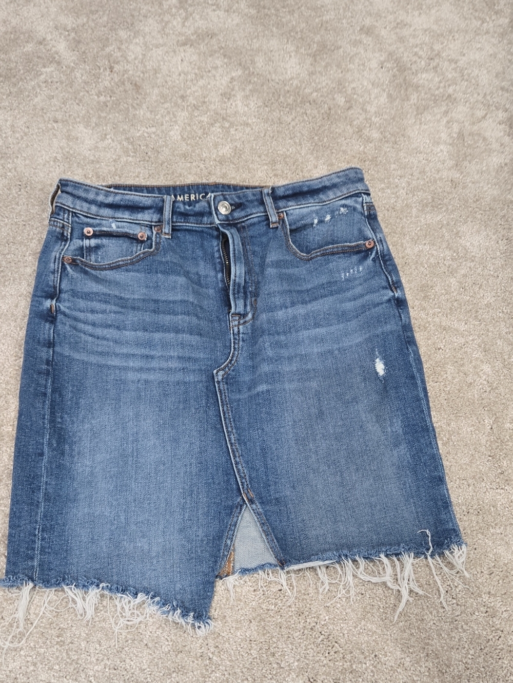 American Eagle Outfitters Blue Distressed Denim Midi Skirt